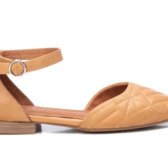 Camela Elegant Tan Quilted Women's Flats with Strap - Picture 3 of 9